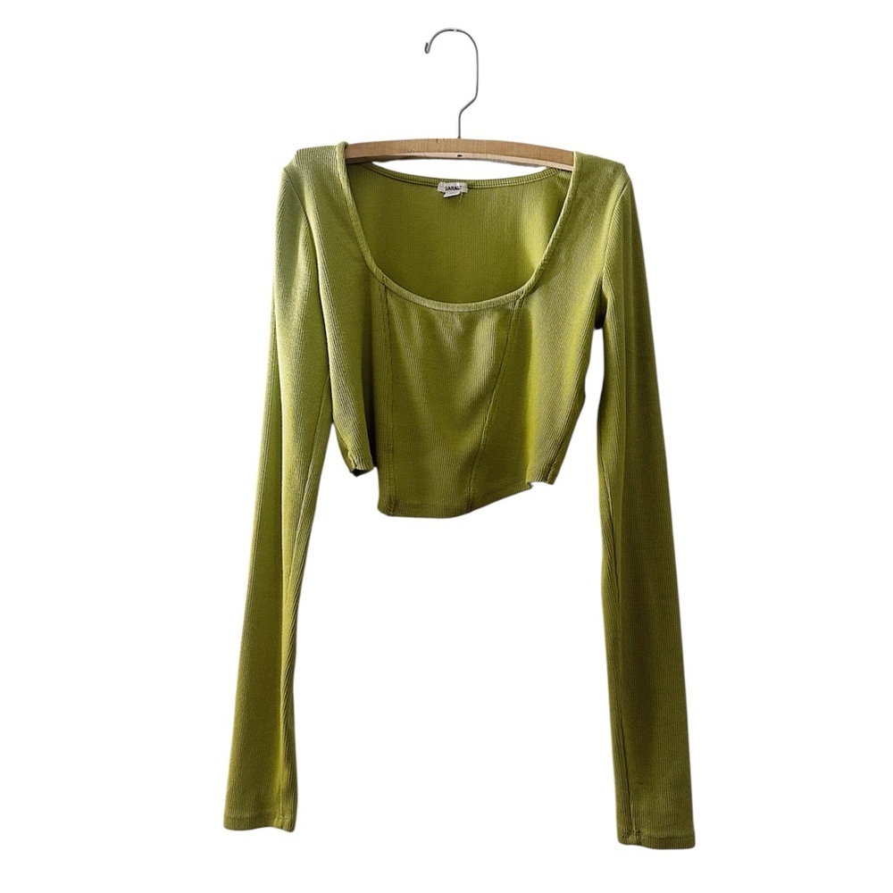 Garage Long Sleeve Ribbed Cropped Top Green